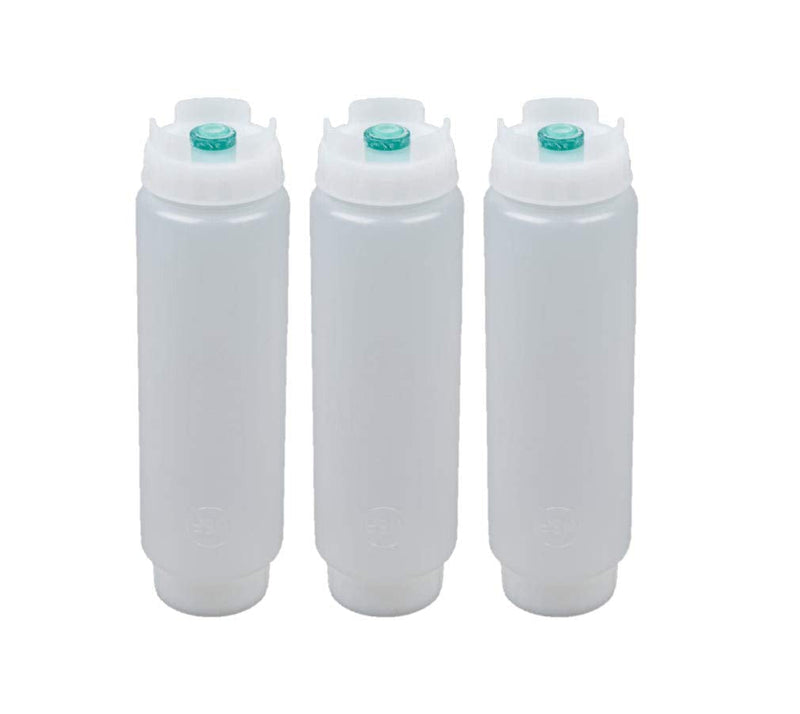 [Australia - AusPower] - FIFO Squeeze Bottle Refillable 16 oz | Green Tip Small Valve Dispenser for Thin Condiments, Sauces, Batter and Dressing | Self Sealing No Drip No Hassle | (3 Pack) 