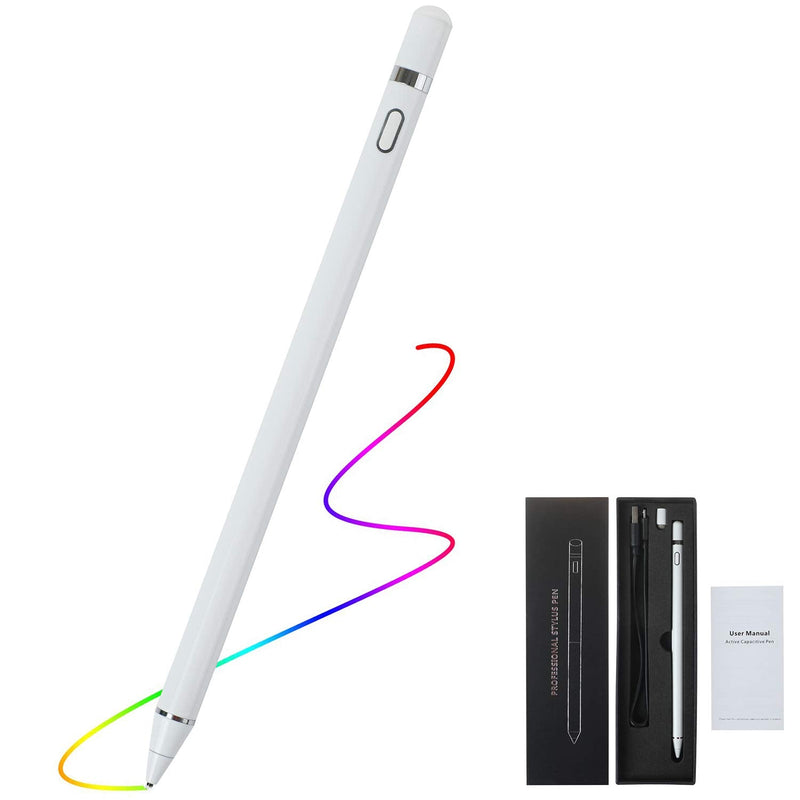 [Australia - AusPower] - Active Stylus Digital Pen for Touch Screens Compatible for iPad iPhone Samsung Phone Tablets for Drawing and Handwriting on Touch Screen Smartphones Tablets (iOS/Android) 2 in 1 Tips 7.08Inch White 