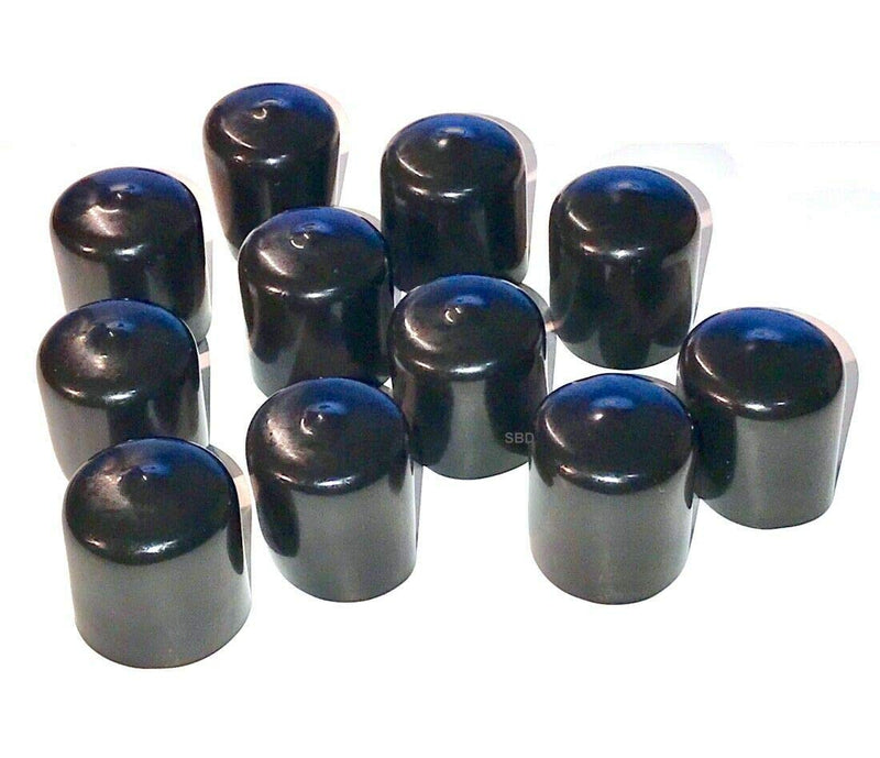 [Australia - AusPower] - (Pack of 10) Caplugs 7/16" to 1/2" Round Black Vinyl Flexible End Cap Bolt Screw Rubber Thread Protector Safety Cover | for 0.4375 Inch Pipe Post Tubing Rod OD Cover - 1" Inside Height 