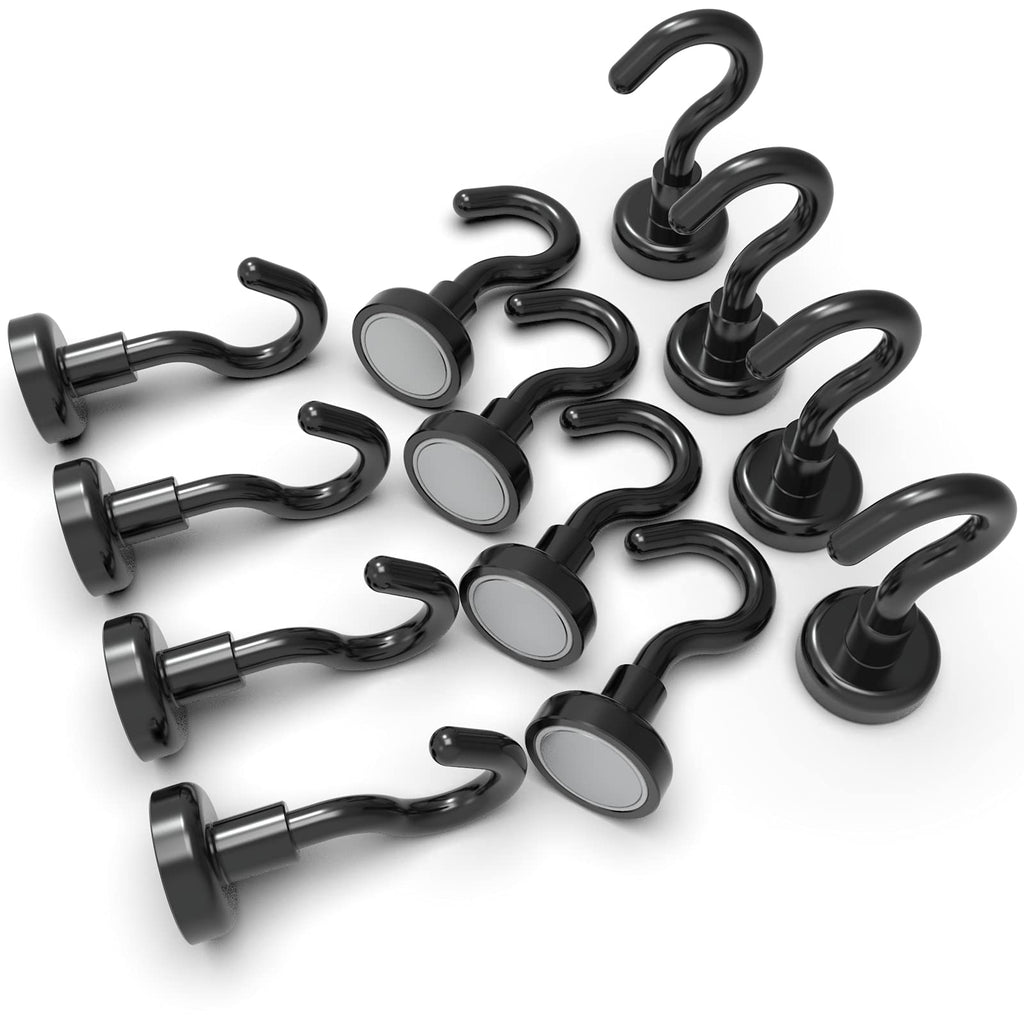 [Australia - AusPower] - MHDMAG Black Magnetic Hooks, Strong Magnets with Neodymium Rare Earth Magnet for Hanging, Holder, Keys. Storage, Door, Office, BBQ, Cruise Ship Access, Black, Pack of 12 22lbs 