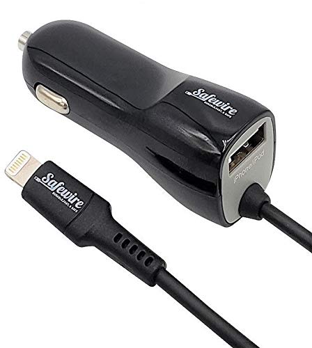 [Australia - AusPower] - Apple Certified iPhone Car Charger - Ultra Durable 4ft Coiled Lightning Cable - 3.4 Amp Rapid Power - iPhone 13 12 11 Pro Max XS XR X 8 Plus 7 6S 6 SE 5S 5 iPad Mini Air iPod - Extra USB Port (Black) Black 