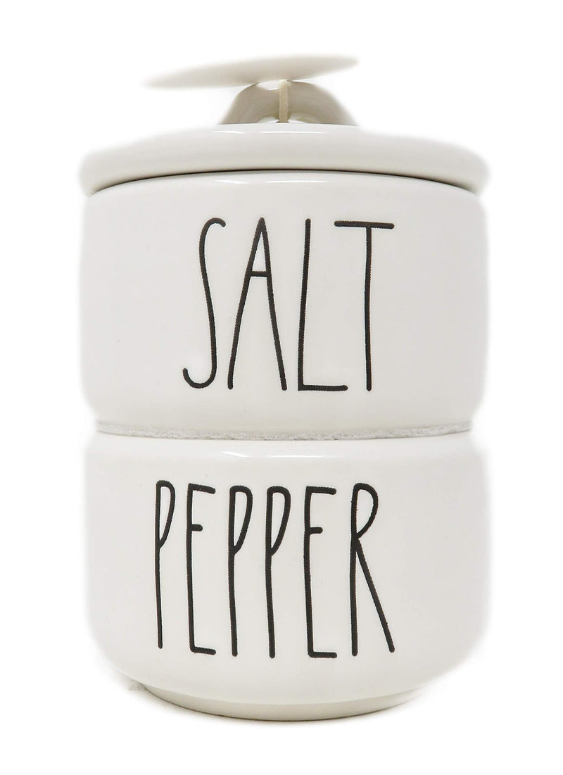[Australia - AusPower] - Rae Dunn By Magenta 2 Piece SALT & PEPPER Stacking Ceramic LL Salt & Pepper Cellars Set 