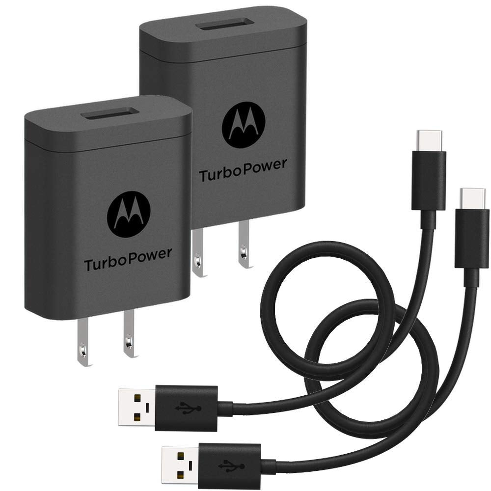 [Australia - AusPower] - [2-Pack] Motorola TurboPower 18 QC3.0 Chargers with long 6.6 foot USB-A to USB-C cables for Moto Z, Z2, Z3, X4, Motorola One, One Power, G7, G7 Play, G7 Plus,G6, G6 Plus [NOT for G6 Play] (Retail Box) 
