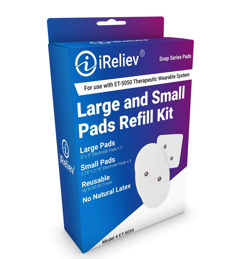 [Australia - AusPower] - iReliev Wireless Large & Small Pads Refill Kit, Model ET-5054 - (8) 2.75" x 2.75" & (2) 3" x 5" Electrode Pads, Fits Wireless TENS Unit + Muscle Stimulator Model ET-5050 Therapeutic Wearable System 