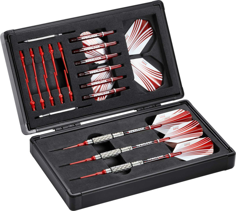 [Australia - AusPower] - Casemaster Sinister Magnetic Aluminum Dart Case with Precision Cut Space to Hold 3 Steel Tip or Soft Tip Darts and Extra Flights, Shafts and Tips, Magnetic Latch Keeps Case Closed Tight 