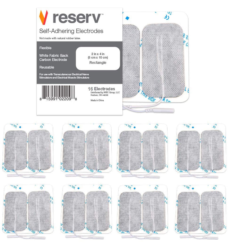 [Australia - AusPower] - reserv 2" x 4" Rectangle Premium Re-Usable Self Adhesive Electrode Pads for TENS/EMS Unit, Fabric Backed Pads with Premium Gel (White Cloth and Latex Free)(16 Electrodes) 16 Count (Pack of 1) 
