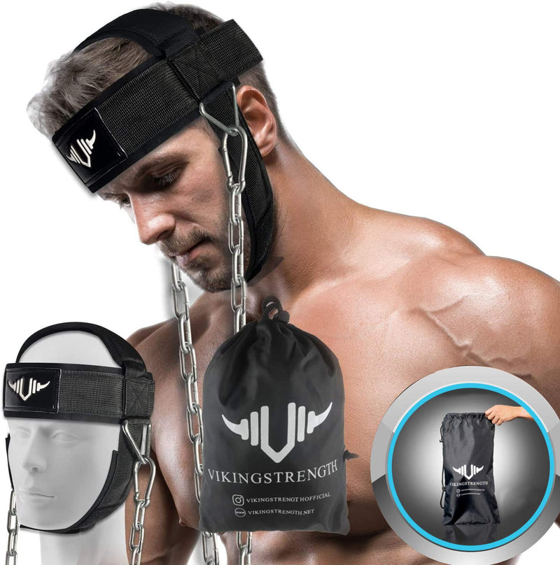 [Australia - AusPower] - VIKINGSTRENGTH Neck Harness Padded Strength Trainer- Premium Quality for Neck Curls and Training. Head Exerciser for Sports and Fitness, D Ring 