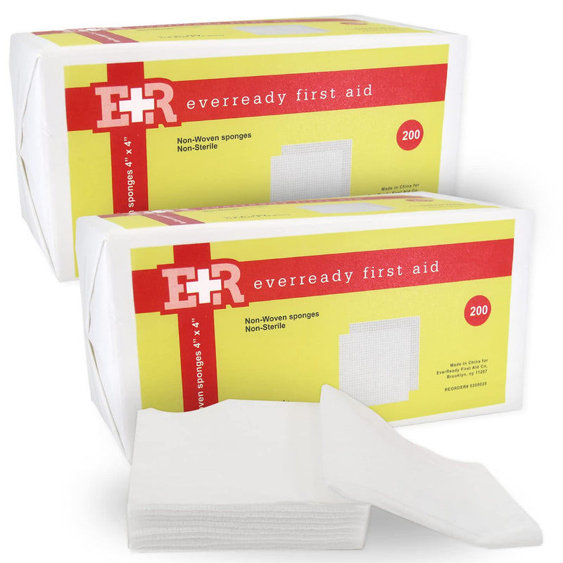 [Australia - AusPower] - Ever Ready First Aid Non-Woven Sponges, Wound Care, Skin Care, 4" x 4", 4 Ply - 400 Count 4" x 4" (2 Packs of 200) 