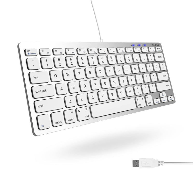 [Australia - AusPower] - Macally Small Wired Keyboard for Mac and Windows - 78 Scissor Switch Keys Compatible Apple Keyboard - USB Mini Keyboard That Saves Space and Looks Great - Plug and Play Wired Mac Keyboard - Aluminum Silver Aluminum 