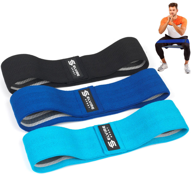 [Australia - AusPower] - ELVIRE Fabric Resistance Bands for Working Out. 2 Styles – Set of 3 Booty Bands for Glutes OR Set of 3 Long Resistance Bands for Full Body Workout | 3 Fitness Loop Bands Levels for Women & Men Blue & Black 