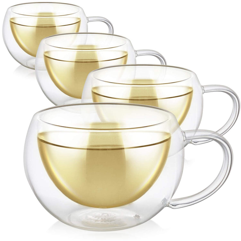 [Australia - AusPower] - Teabloom Modern Classic Insulated Cups – 6 oz / 200 ml – Set of 4 Double Walled Glass Cups for Tea or Coffee 4 Count (Pack of 1) 