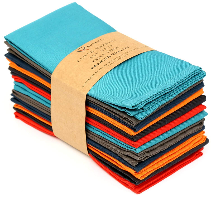 [Australia - AusPower] - Ruvanti Multi Color Cloth Napkins 12 Pack 18X18 Inch Durable Linen Napkins - Soft and Comfortable Reusable Fabric Napkins -Perfect Table Napkins / Cotton Dinner Napkins / Cocktail Napkins for Home Use Multi Colors 