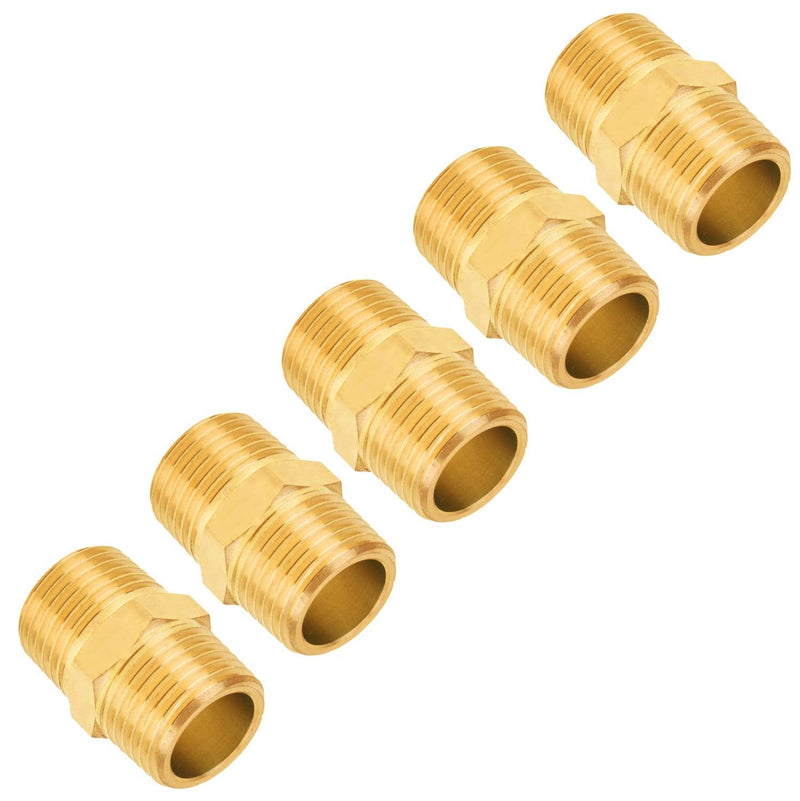 [Australia - AusPower] - Brass Pipe Fitting, SUNGATOR 1/2-Inch x 1/2-Inch NPT Male Pipe, Hex Nipple (5-Pack) 
