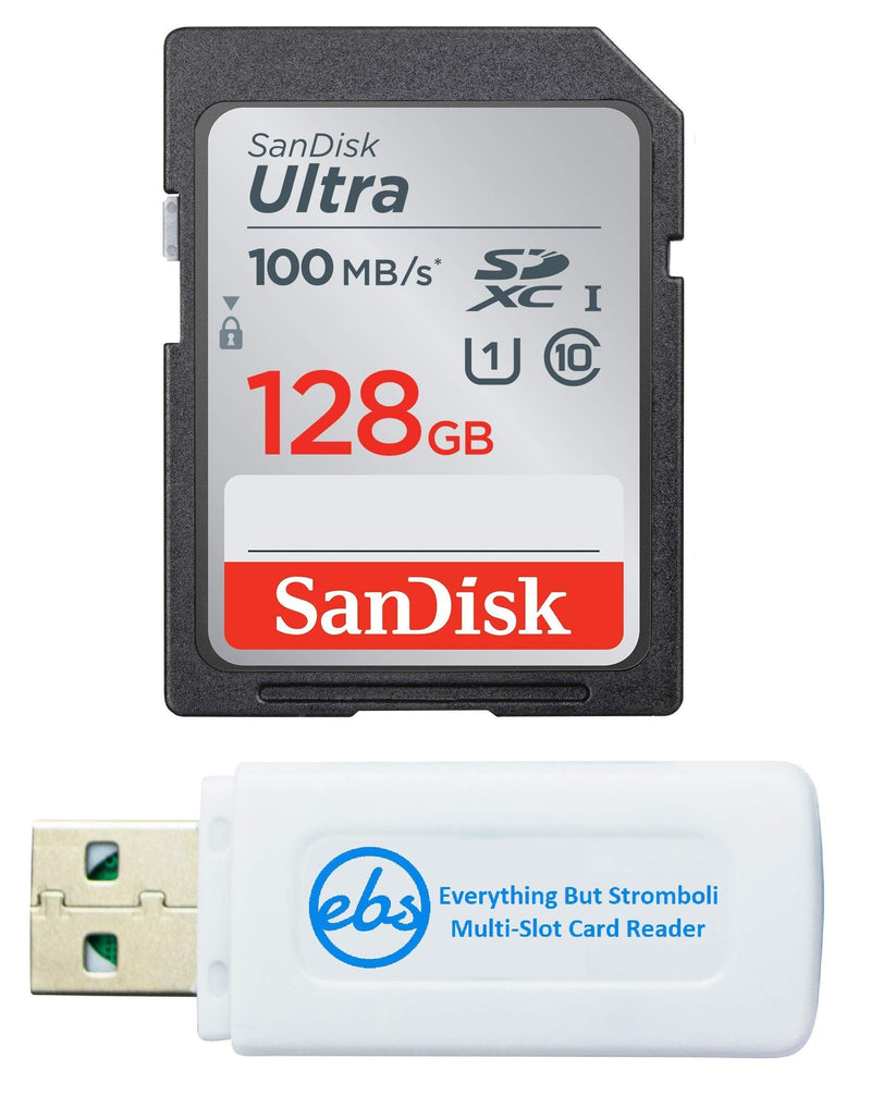 [Australia - AusPower] - SanDisk 128GB SDXC SD Ultra Memory Card Works with FujiFilm XF10, X100F, X100T, X100S, X100 Digital Camera (SDSDUNR-128G-GN6IN) Bundle with (1) Everything But Stromboli Multi-Slot Card Reader Class 10 128GB 