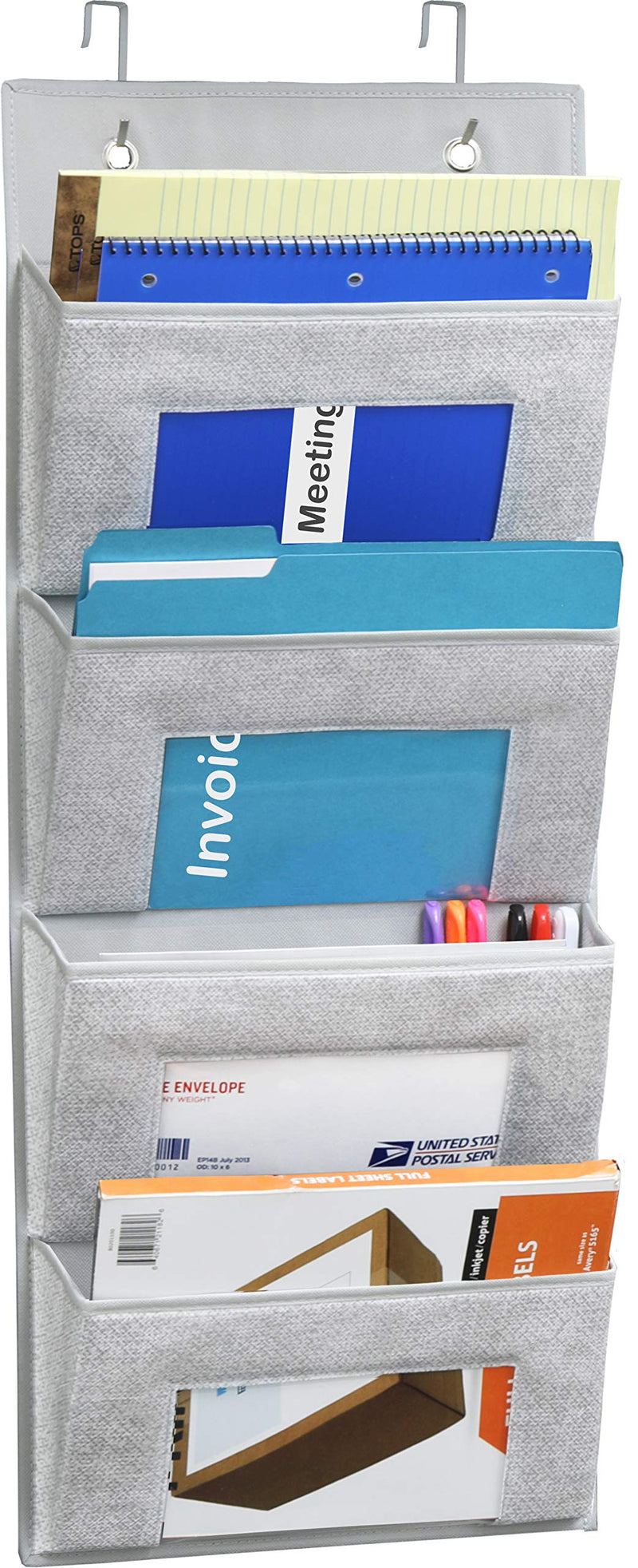 [Australia - AusPower] - Simple Houseware Over Door 4 Clear Window Pocket File Organizer, Grey 