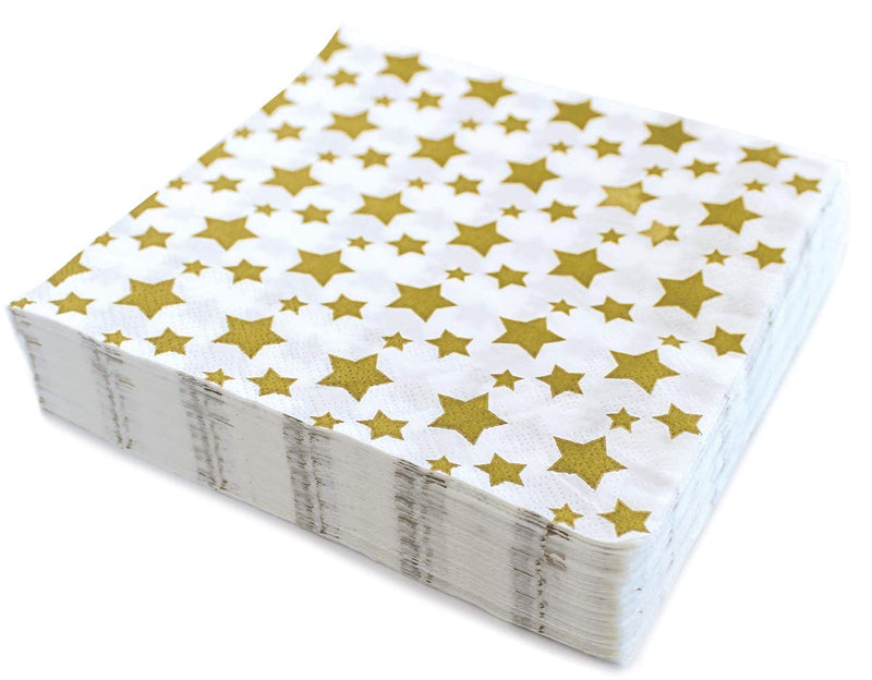 [Australia - AusPower] - Gold Star Luncheon Napkins Paper Decorative Print 6.5 Inch Napkin Disposable for Lunch Party, Dinner Buffet, Wedding & Birthday Parties & New Years Eve Celebration Decoration 40 Count gold 