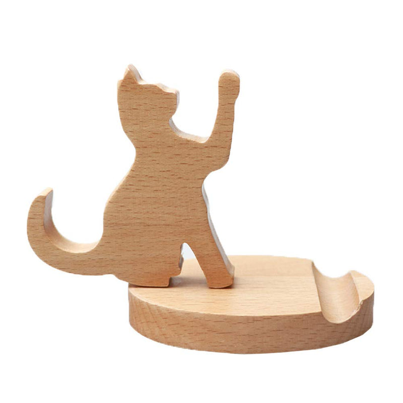 [Australia - AusPower] - Cute Cat Cell Phone Stand, MHKBD Wooden Phone Stand Cell Phone Holder Desktop Cellphone Stand Universal Desk Stand for All Smart Phone Desk Decoration, Great Gift for Cat Lover Valentines Gift 