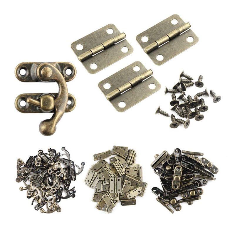 [Australia - AusPower] - Wobe 60pcs Small Box Hinges and 30 Sets Antique Right Latch Hook Hasp with 360 Pcs Replacement Screws for Wood Jewelry Box Hasp Catch Decoration - Bronze Tone Small-30 Set 