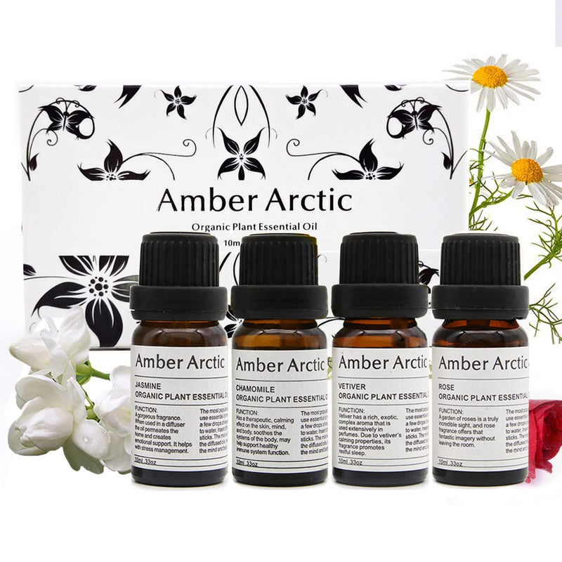 [Australia - AusPower] - 4 Pack Essential Oil Set, 100% Pure Natural Aromatherapy Best Therapeutic Grade Essential Oils(Jasmine, Vetiver, Rose,Chamomile) 4 Packs-1 