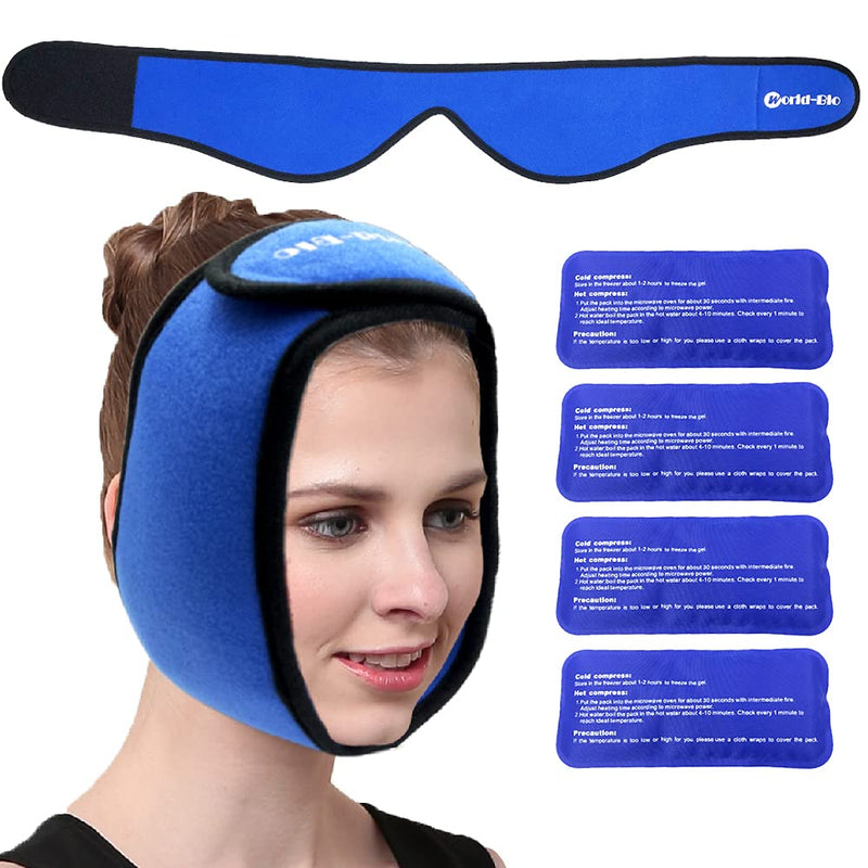 [Australia - AusPower] - Face Ice Pack Wrap Jaw Pain Relief Wrap for TMJ, Wisdom Teeth, Head and Chin, 4 Reusable Hot Cold Compress Gel Packs for Face Swelling, Injuries, Oral and Facial Surgery, Dental Implants and Migraine 