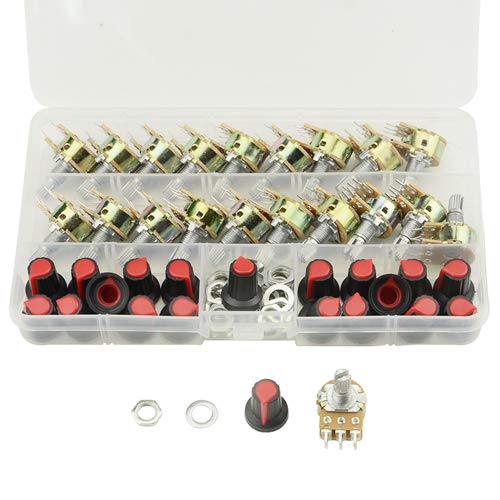 [Australia - AusPower] - WMYCONGCONG 20 PCS B10K 10K Ohm Knurled Shaft Dual Rotary Taper Potentiometer with Cap Kit (B10K) 