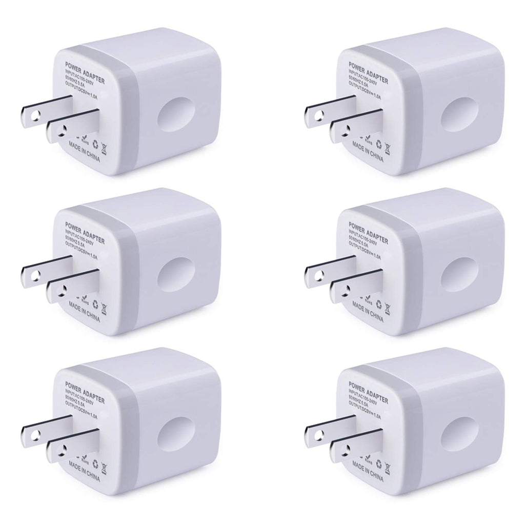 [Australia - AusPower] - Single USB Port Wall Charger, UorMe 1A/5V Wall Charger Plug USB Power Adapter 6 Pack for Phone SE/13/11 Xs/XS/Max/XR/X/8/7/6S/6S /6 Plus,Samsung Galaxy S22 Ultra/S22+/A21 S9/S8/S7 Edge,HTC,Nexus,Moto 6 White 