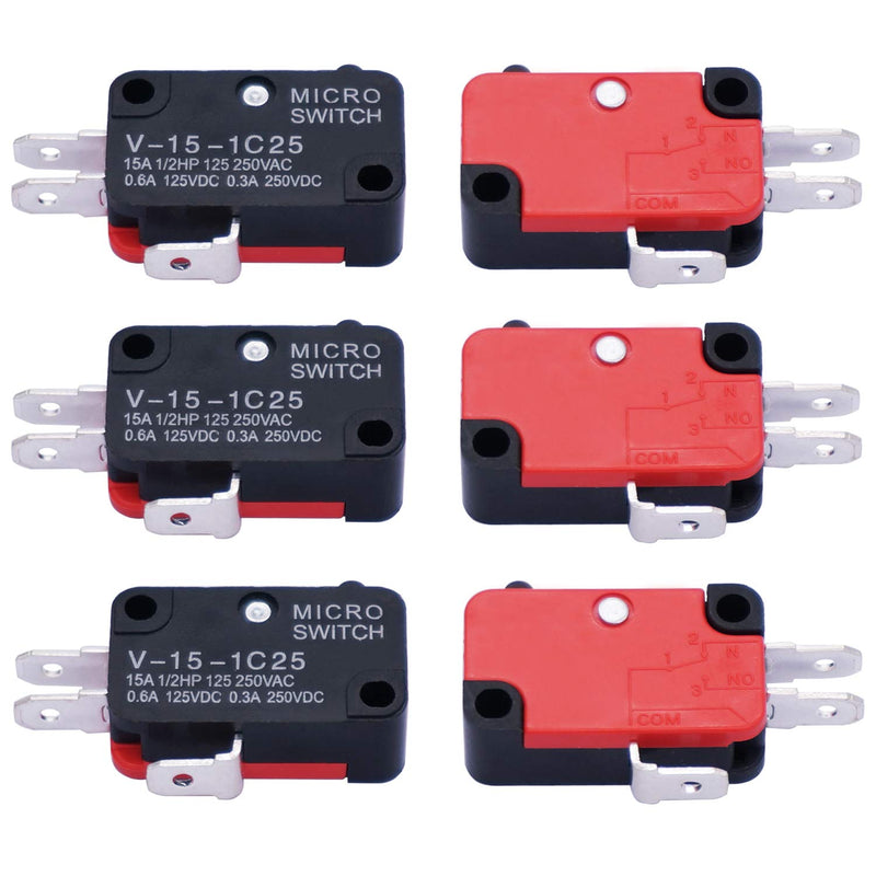 [Australia - AusPower] - Twidec/6Pcs Snap Action Button Micro Limit Switch 125V/250V 16A SPDT for Microwave Oven Door Arcade V-15-1C25 