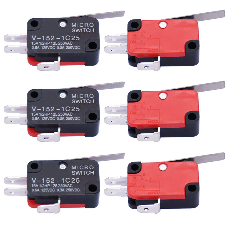 [Australia - AusPower] - Twidec/6Pcs Micro Limit Switch Short Straight Hinge Lever Arm SPDT Snap Action Switch for Arduino V-152-1C25 