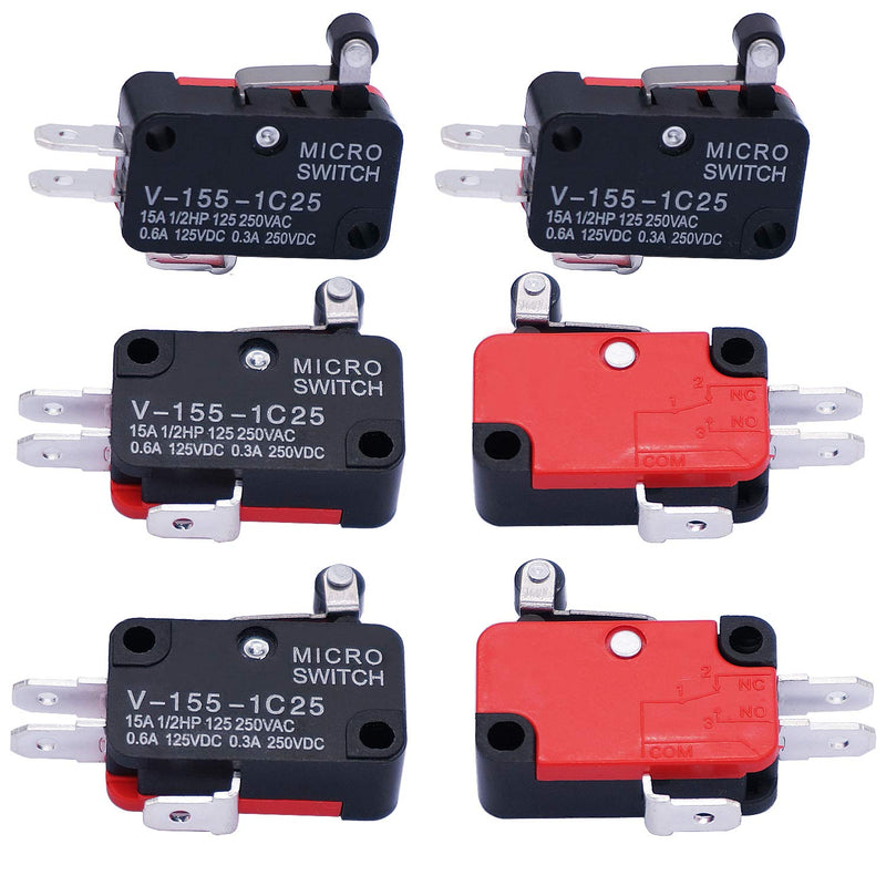 [Australia - AusPower] - Twidec/6Pcs Micro Limit Switch Short Hinge Roller Lever Arm Switch for Arduino V-155-1C25 