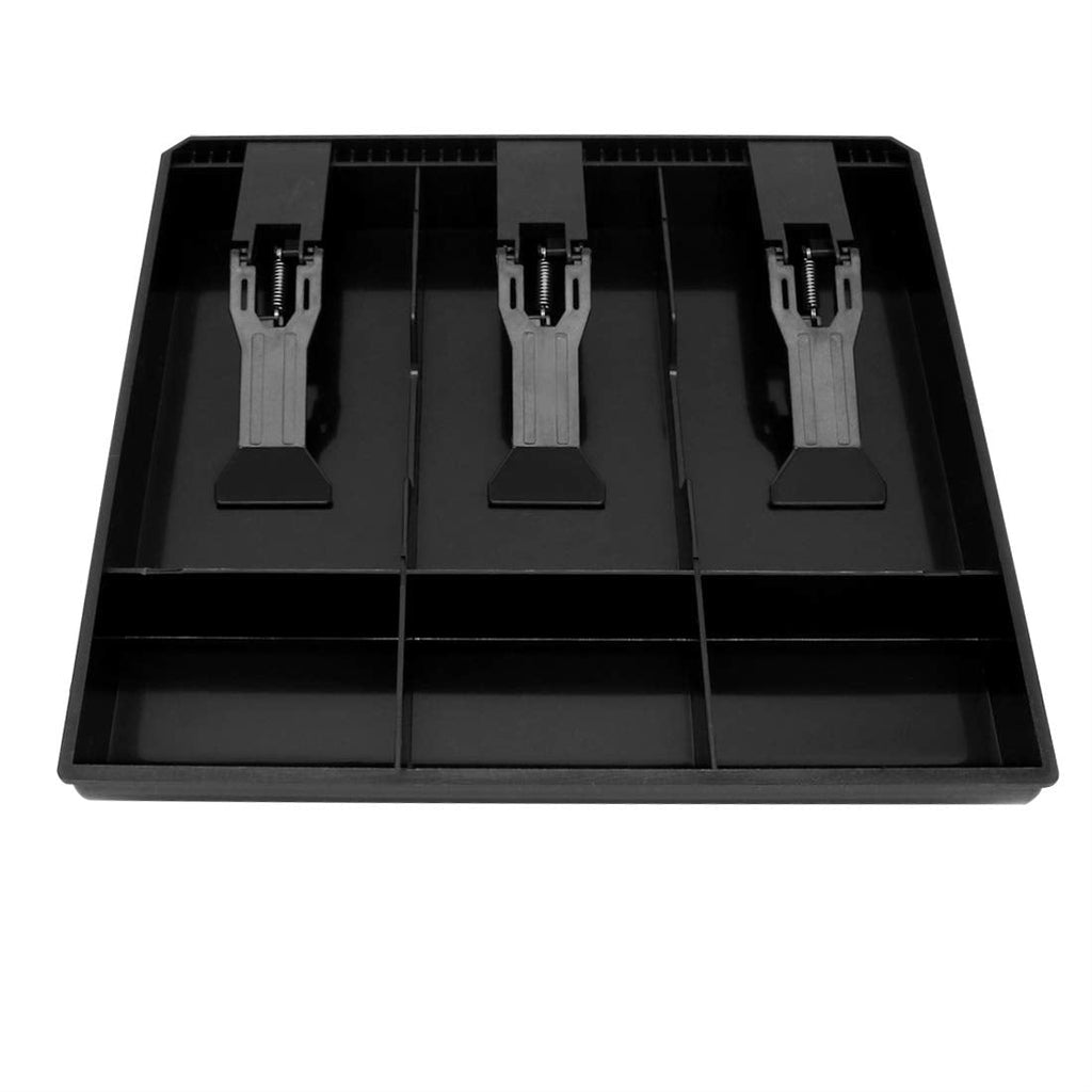 [Australia - AusPower] - Cash Register Drawer Insert Tray 3 Bill/3 Coin Compartments with Plastic Clip for Money Storage, Black 