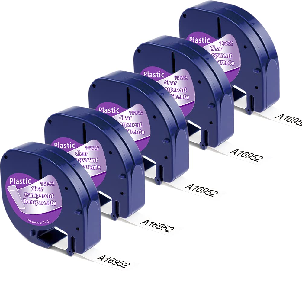 [Australia - AusPower] - Aonomi 5-Pack Compatible Label Replacement for DYMO LetraTag Refills Clear Transparent LT Pastic Tape 16952 for DYMO LetraTag 100H LT-100T Plus LT110T QX50 Label Makers, 1/2 Inch x 13 Ft (12mm x 4m) 