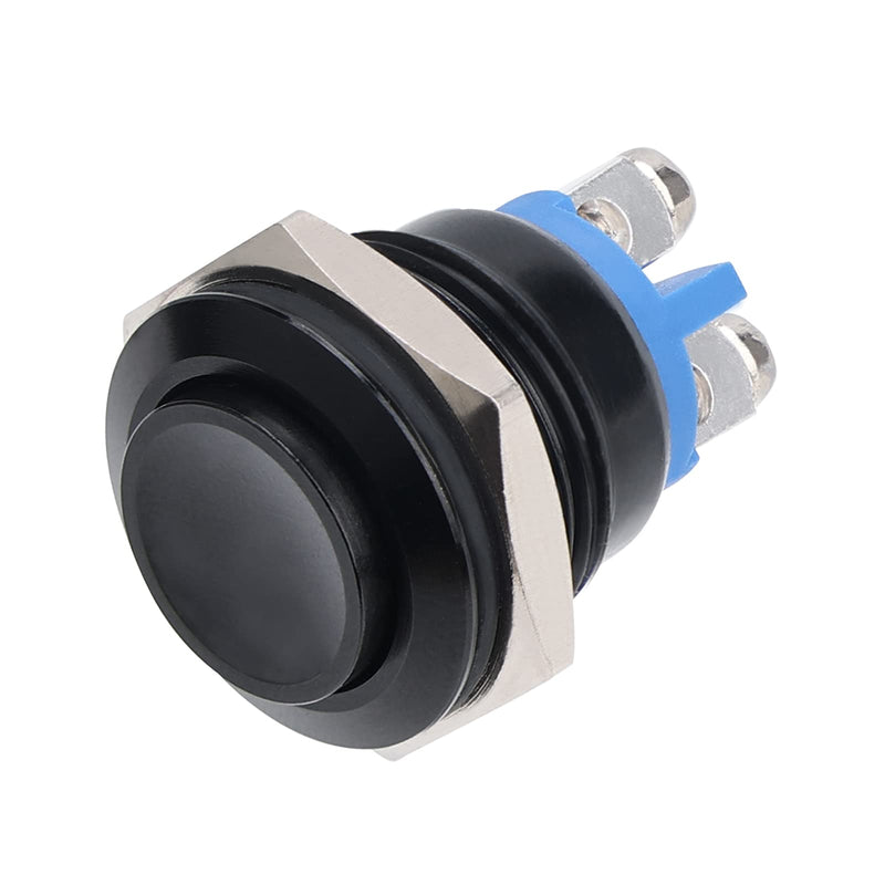 [Australia - AusPower] - APIELE 16mm Momentary Push Button Switch High Round Cap Waterproof Aluminum Shell High Flush Screw Terminals 250V AC 5A 12V 36V DC 2A 1NO SPST (Black) Black 1 