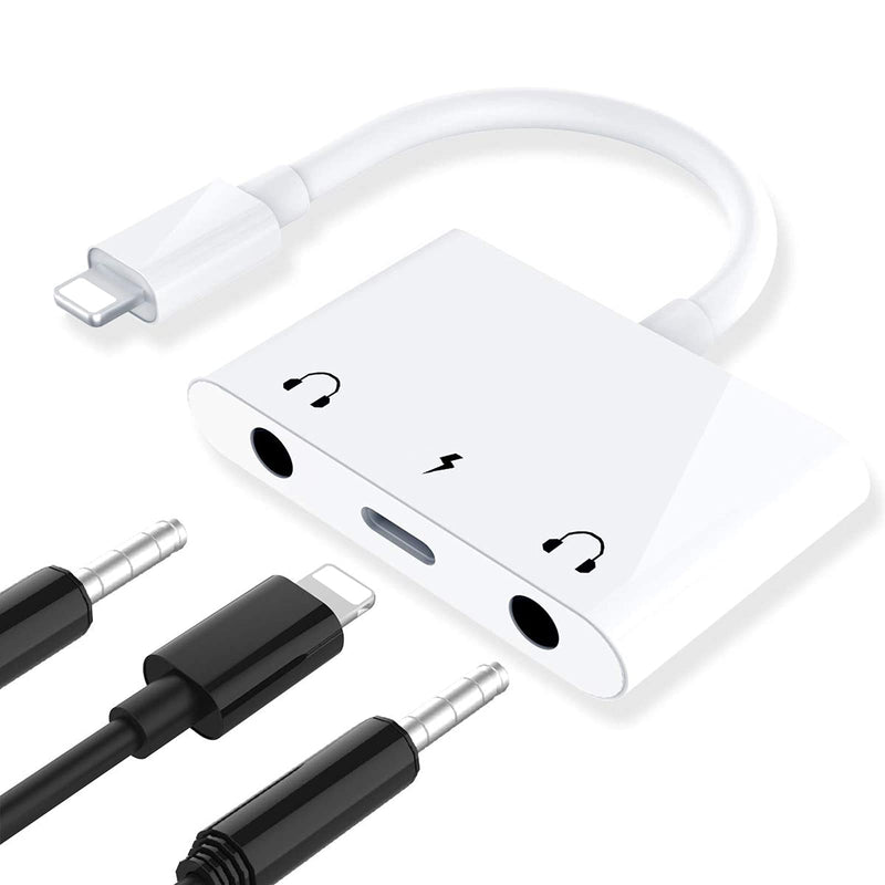 [Australia - AusPower] - Headphone Adapter for iPhone,3 in 1 Dual 3.5mm Audio Stereo Splitter Compatible with iPhone 13 Pro/12 iPad,Audio Output for 3.5mm Jack Earphone,Headphone,Speaker and More 