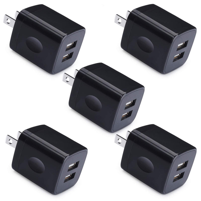[Australia - AusPower] - Wall Charger, Charging Block, UorMe 5-Pack 2.1Amp 5V Dual Port USB Power Adapter Plug Cube Compatible Phone 13 12 11 Xs Max XR X, Pad Mini/Air,Samsung S22 S22+ S22 Ultra S21 S20 FE S20+, G8 K31 Q60 G8 5 Pure Black 