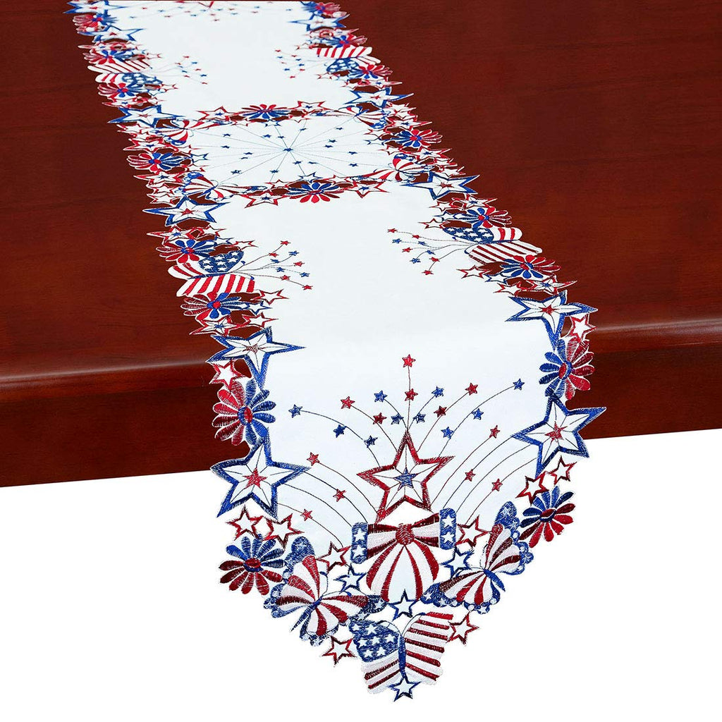 [Australia - AusPower] - Simhomsen July 4th Holiday Patriotic Table Runners for American Independence Day, Memorial Day, Embroidered Stars, Butterflies and Flowers (14 × 69 Inches) 14 × 69 Inches 