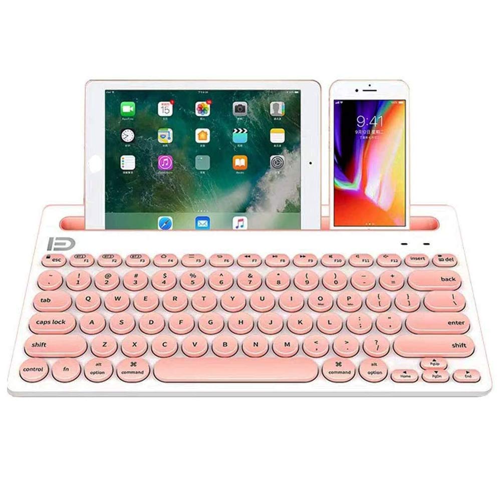 [Australia - AusPower] - Wireless Keyboard, Attoe Dual Channel Multi-Device Universal Cute Wireless Bluetooth Keyboard Portable Slim with 20m Connection Distance for Tablet Smart Phone PC Windows Android iOS Mac (Pink)… Pink 