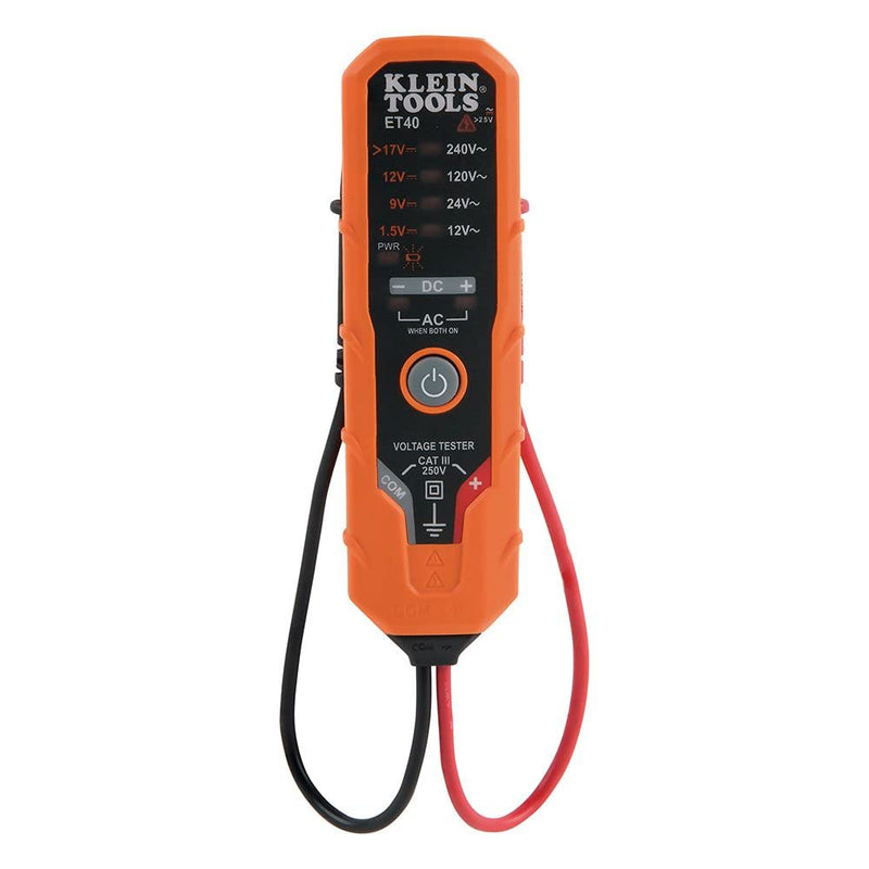 [Australia - AusPower] - Klein Tools ET40 Voltage Tester, AC Voltage, DC Voltage, and DC Polarity, Low Voltage Tester Includes Batteries 12/240 V 