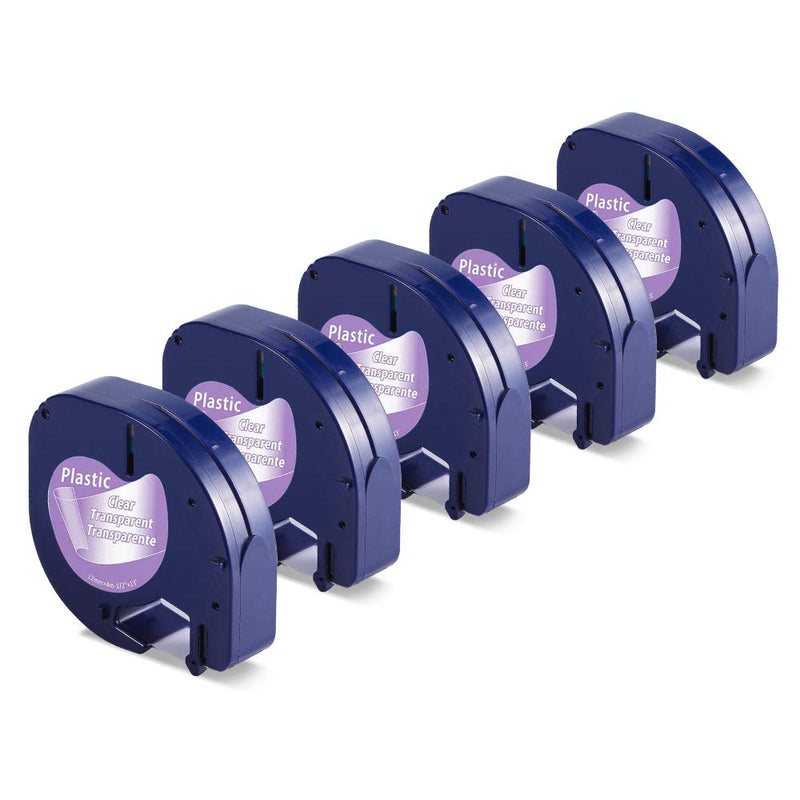 [Australia - AusPower] - Label KINGDOM Compatible Labels Replacement for DYMO LetraTag Refills Clear Plastic Label Tape 16952 for DYMO LetraTag Label Maker LT-100H LT-100T QX50, 12mm x 4m (1/2" x 13'), Black on Clear, 5-Pack 