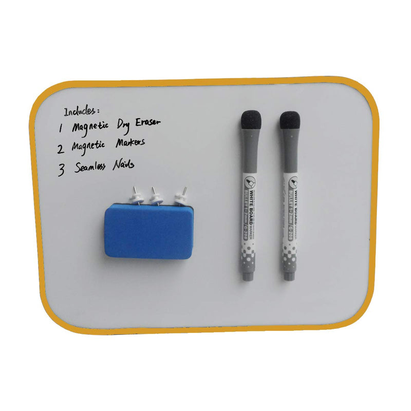 [Australia - AusPower] - 11''x 8.3'' Double Sided Magnetic Dry Erase Board and Small White Board Includes 1 Dry Erase & 2 Water-Based Pens for Kids Students Home, Office, School, Yellow Frame 11''x 8.3'' 