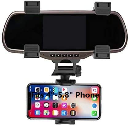 [Australia - AusPower] - Rear View Mirror Phone Holder Car Mount, Cell Phone Holder, Rearview Mirror Car Mount Grip Clip Universal Smartphones, Multimedia Devices, Fits 4'-5.8' Screens Devices, 360° Swivel, Rubberized Clips 