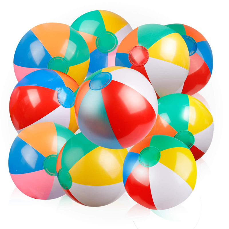 [Australia - AusPower] - Coogam Inflatable Beach Ball Classic Rainbow Color Birthday Pool Party Favors Summer Water Toy Fun Play Beachball Game for Kid Boys Girls 8 to 12 Inches from Inflated to Deflated (10 PCS) 