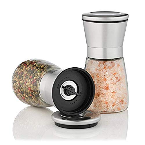 [Australia - AusPower] - 2 Pcs Salt and Pepper Shakers, Elegant Pepper and Salt Grinder, Manual with Precision Adjustable Thickness, Home Spice Pitcher, Salt and Pepper Grinder, Stainless Steel. 
