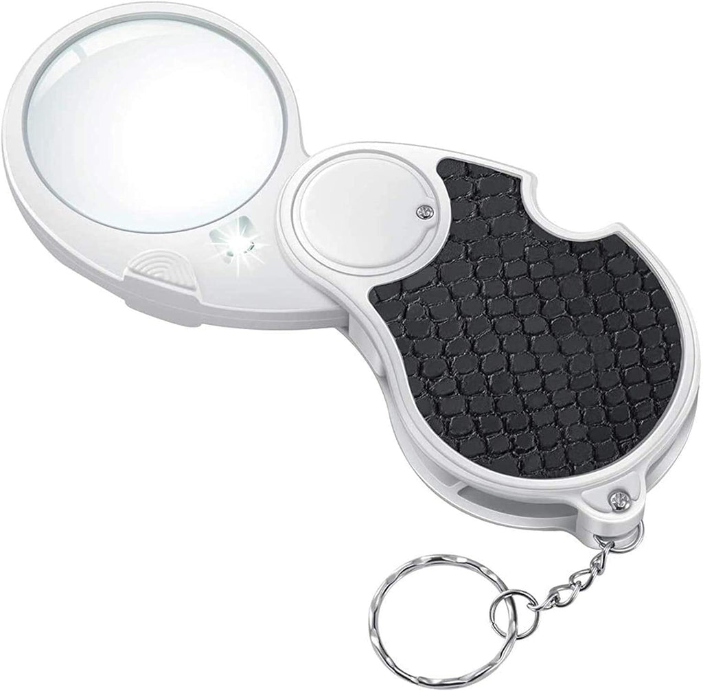 [Australia - AusPower] - Magnifying Glass with Light, Lighted Magnifying Glass, 5X Handheld Pocket Magnifier Small Illuminated Folding Hand Held Lighted Magnifier for Reading Coins Hobby Travel - 45 Mm Diameter 