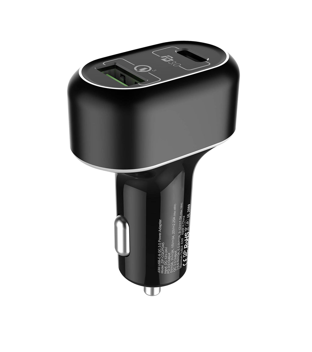 [Australia - AusPower] - Ziplified USB C Car Charger, 45W Power Delivery 3.0 & 18W QC 3.0 Dual Port Adapter for MacBook 2016, iPhone Xs Max, XR, X, 8, Samsung Galaxy S10, S9, Pixel 2/3/XL and More 