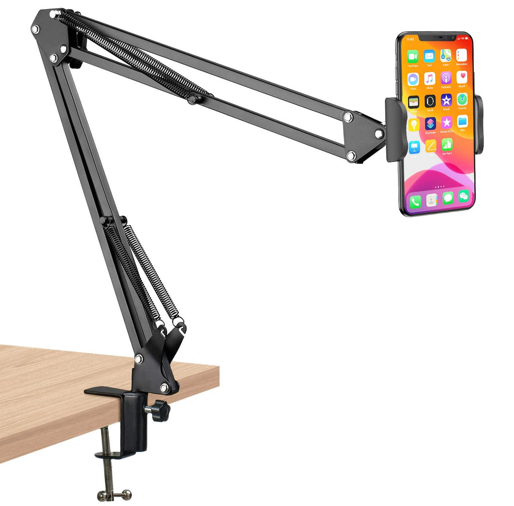 [Australia - AusPower] - Cell Phone Holder, Phone Clip Holder Clamp for Desk,Universal Phone Stand Holder Mount Flexible 360° Rotation,Long Arm Bracket for 3.5-6.5in Phones Mobile Stand for Bed, Office, Kitchen black 