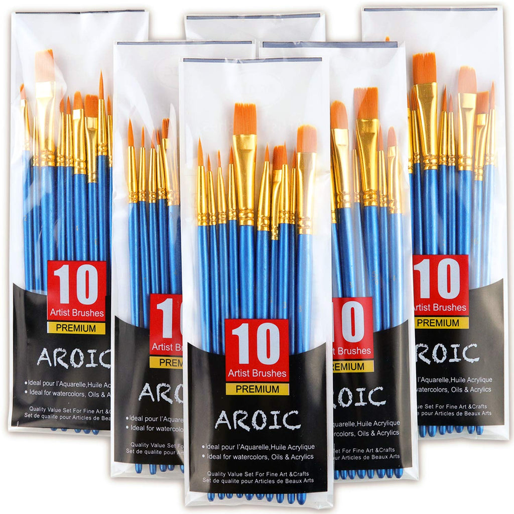 [Australia - AusPower] - Acrylic Paint Brush Set, 6 Packs / 60 pcs Nylon Hair Brushes for All Purpose Oil Watercolor Painting Artist Professional Kits Paint Brush Set A-60P 