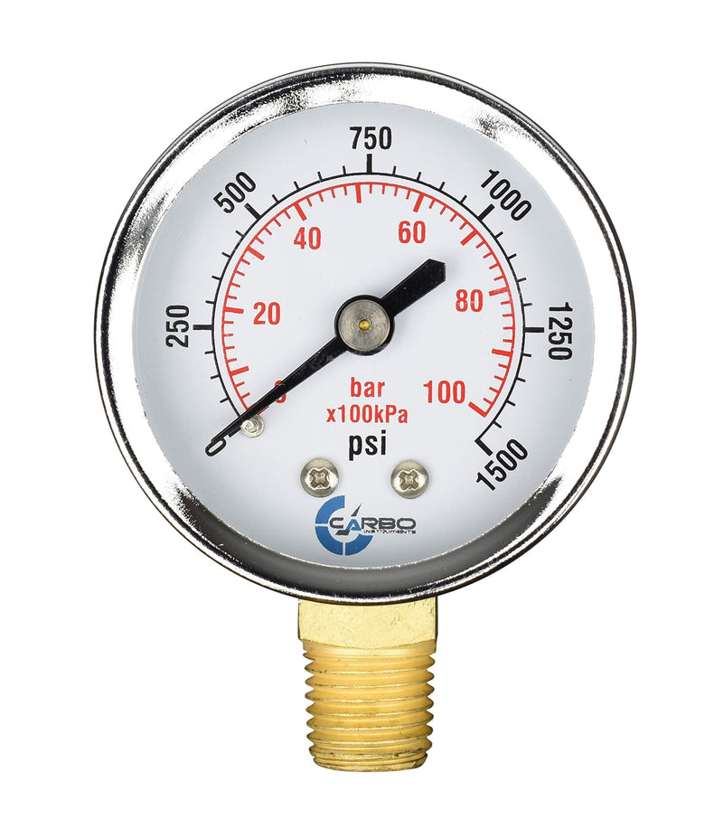 [Australia - AusPower] - CARBO Instruments 2" Pressure Gauge, Chrome Plated Steel Case, Dry, 0-1500 psi/kPa, Lower Mount 1/4" NPT 