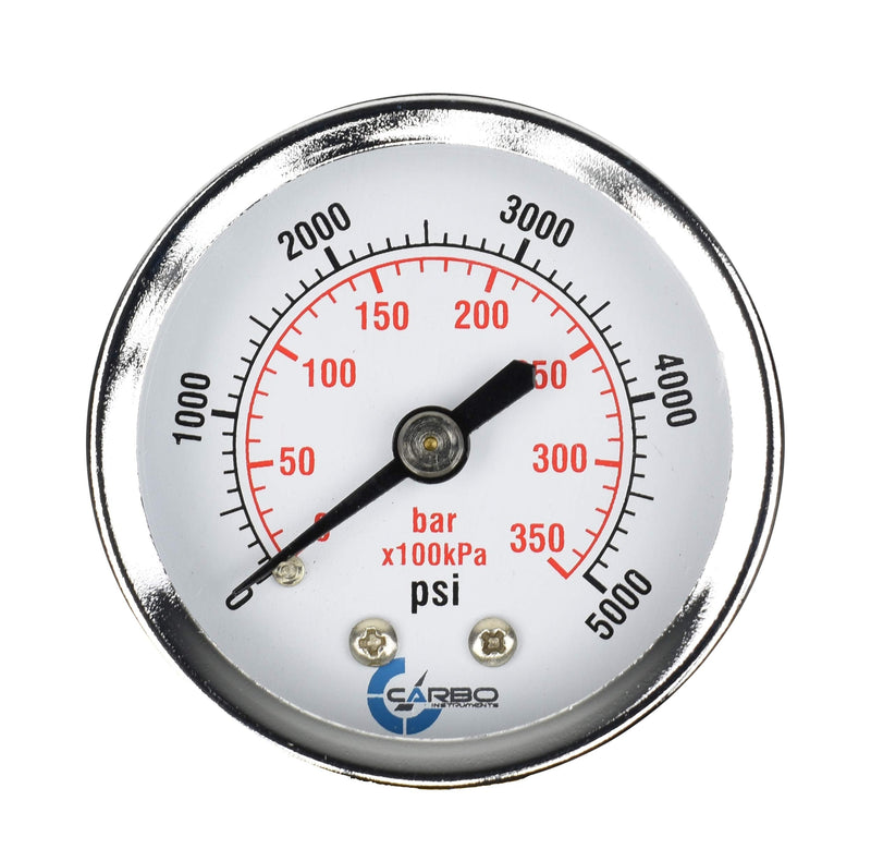 [Australia - AusPower] - CARBO Instruments 2" Pressure Gauge, Chrome Plated Steel Case, Dry, 0-5000 psi/kPa, Back Mount 1/4" NPT 