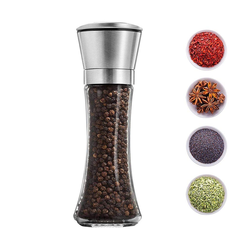 [Australia - AusPower] - Salt and Pepper Shakers Grinders Refillable Stainless Steel,Adjustable Coarseness Mills Glass Material to Refill Sea Salt,Small Peppercorn,Black Pepper,Fits in Home,Kitchen(single package) color AA 