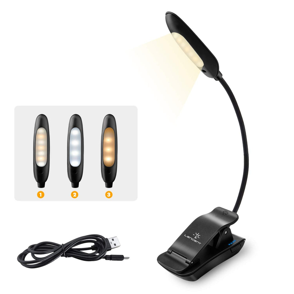 [Australia - AusPower] - LENCENT Book Light, (70 Hours) Rechargeable 7 LED USB Reading Light with 3 Brightness x 3 Color, Eye Protection Clip Light, Bed Lamp for Kids&Bookworms,for Bed, Sofa, Music Stand, Office, Travel 